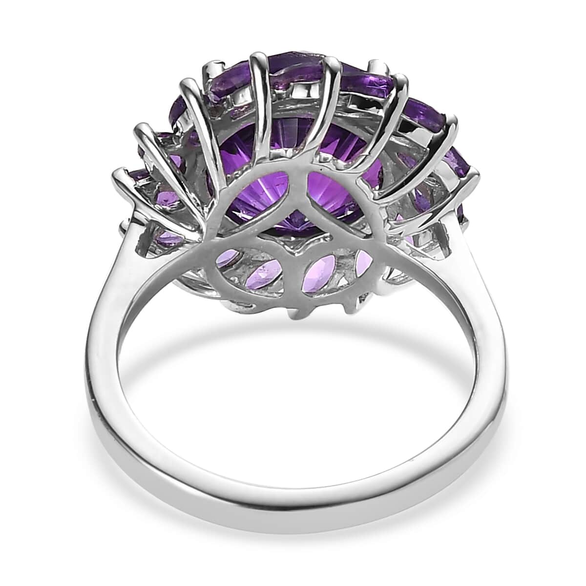 Hanabi Cut Premium Moroccan Amethyst and Amethyst Floral Ring in Platinum Over Sterling Silver 5.10 ctw image number 4