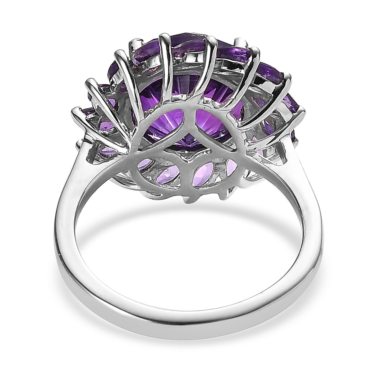 Hanabi Cut Premium Moroccan Amethyst and Amethyst Floral Ring in Platinum Over Sterling Silver (Size 9.0) 5.10 ctw image number 4
