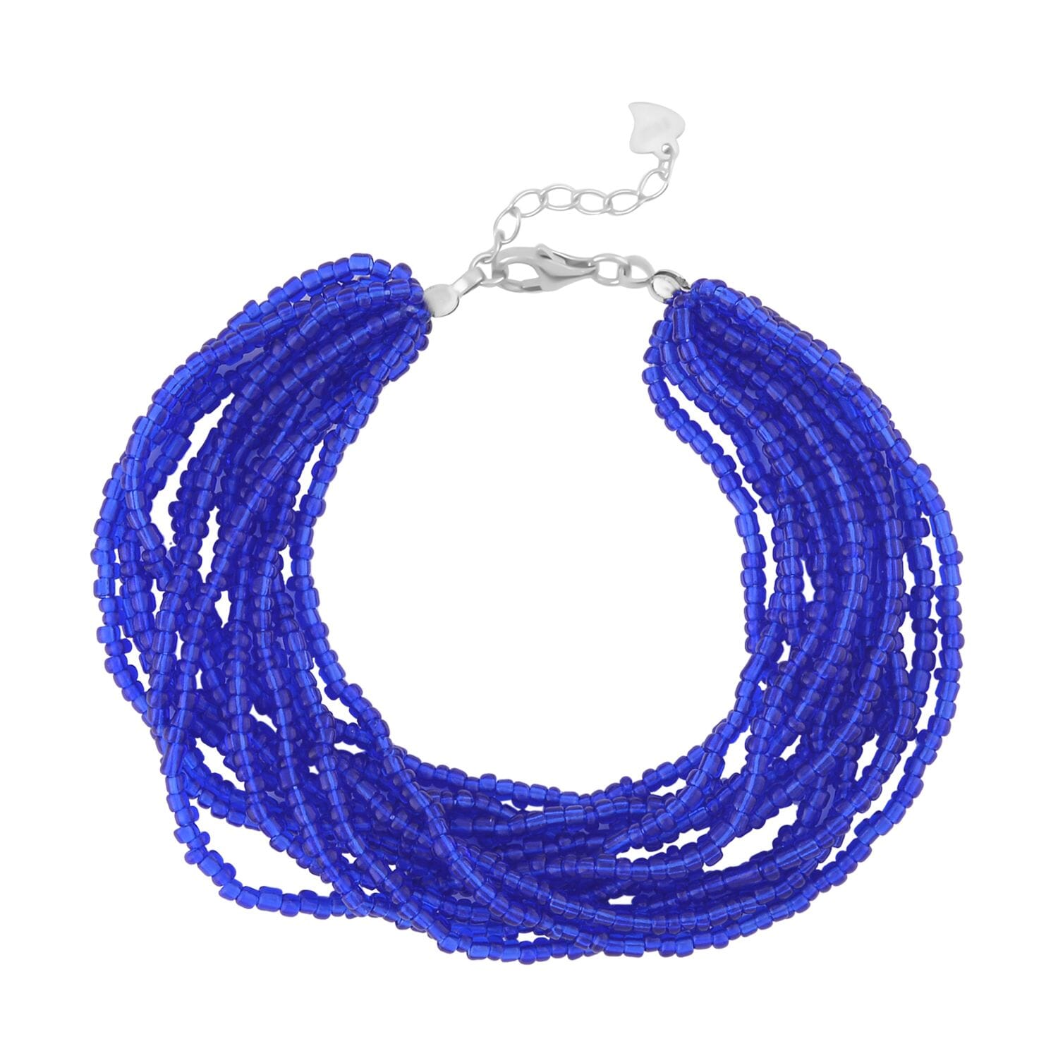 Anklet with Blue Glass and Sterling Silver Beads Adjustable Length Rhodium on Sterling Silver - Nont