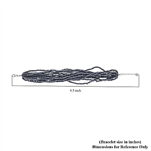 Black Glass Seed Beaded Bracelet in Rhodium Over Sterling Silver (7.5-8.5In)