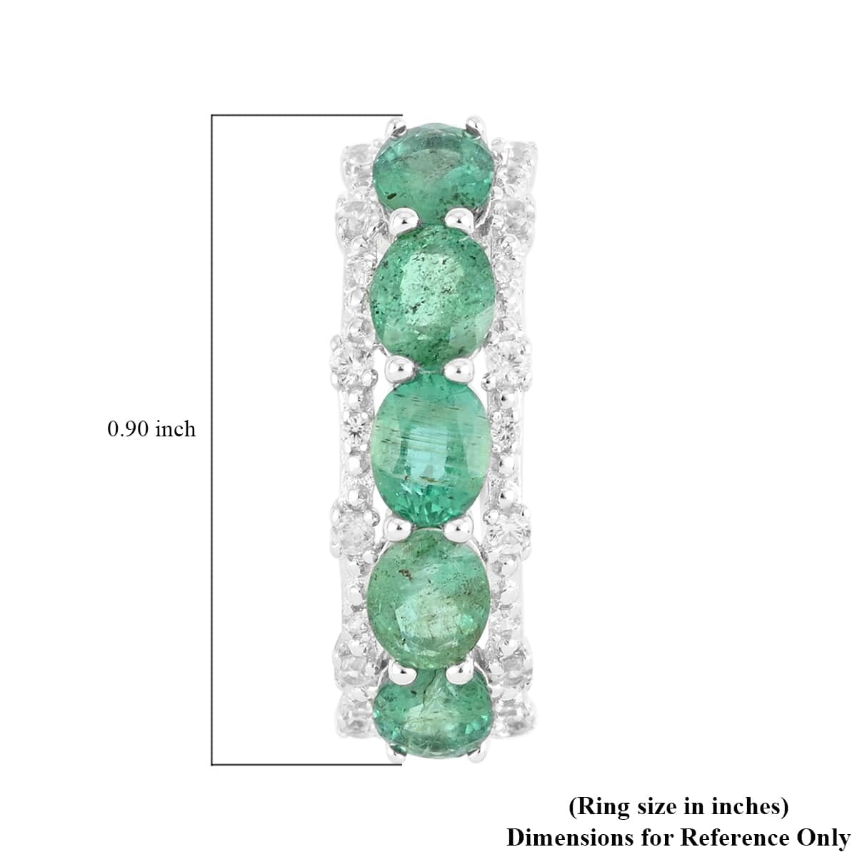 AAA Kagem Emerald and Natural White Zircon Hoop Earrings in Rhodium Over Sterling Silver 3.90 ctw image number 4