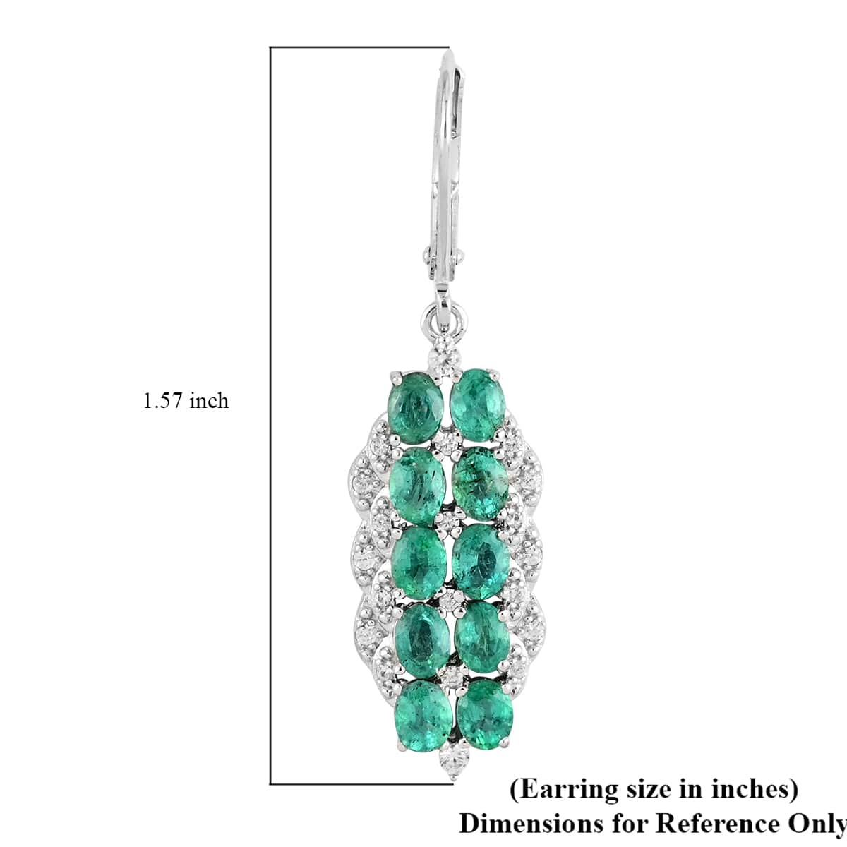 AAA Kagem Emerald and White Zircon Dangle Earrings in Rhodium Over Sterling Silver 3.85 ctw image number 4