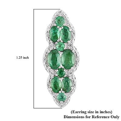 AAA Kagem Emerald and White Zircon Drop Earrings in Rhodium Over Sterling Silver 4.90 ctw