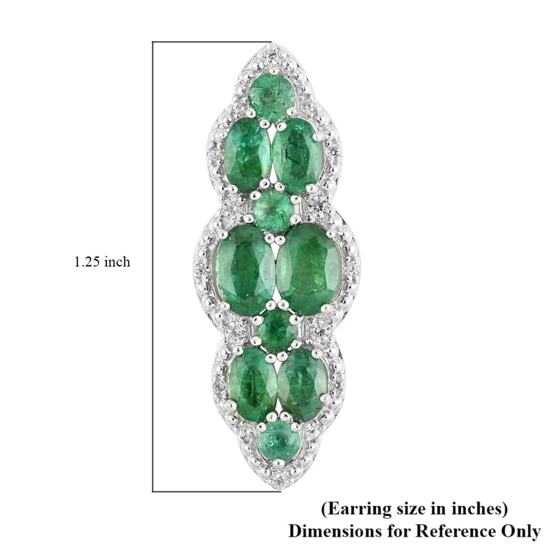 AAA Kagem Emerald and White Zircon Drop Earrings in Rhodium Over Sterling Silver 4.90 ctw