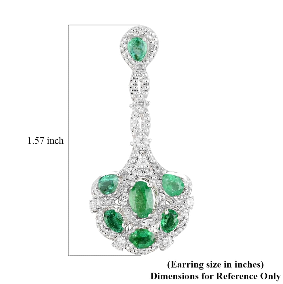 AAA Kagem Emerald and White Zircon Dangle Earrings in Rhodium Over Sterling Silver 3.25 ctw image number 4