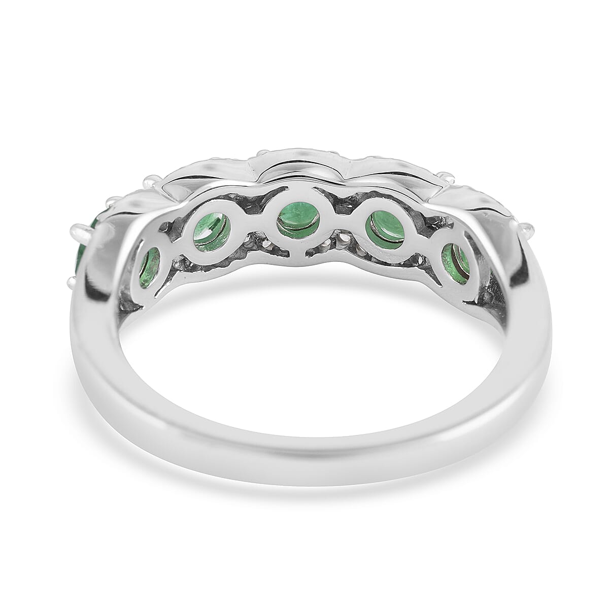 AAA Kagem Emerald and Natural White Zircon Ring in Rhodium Over Sterling Silver (Size 7.0) 1.60 ctw image number 4