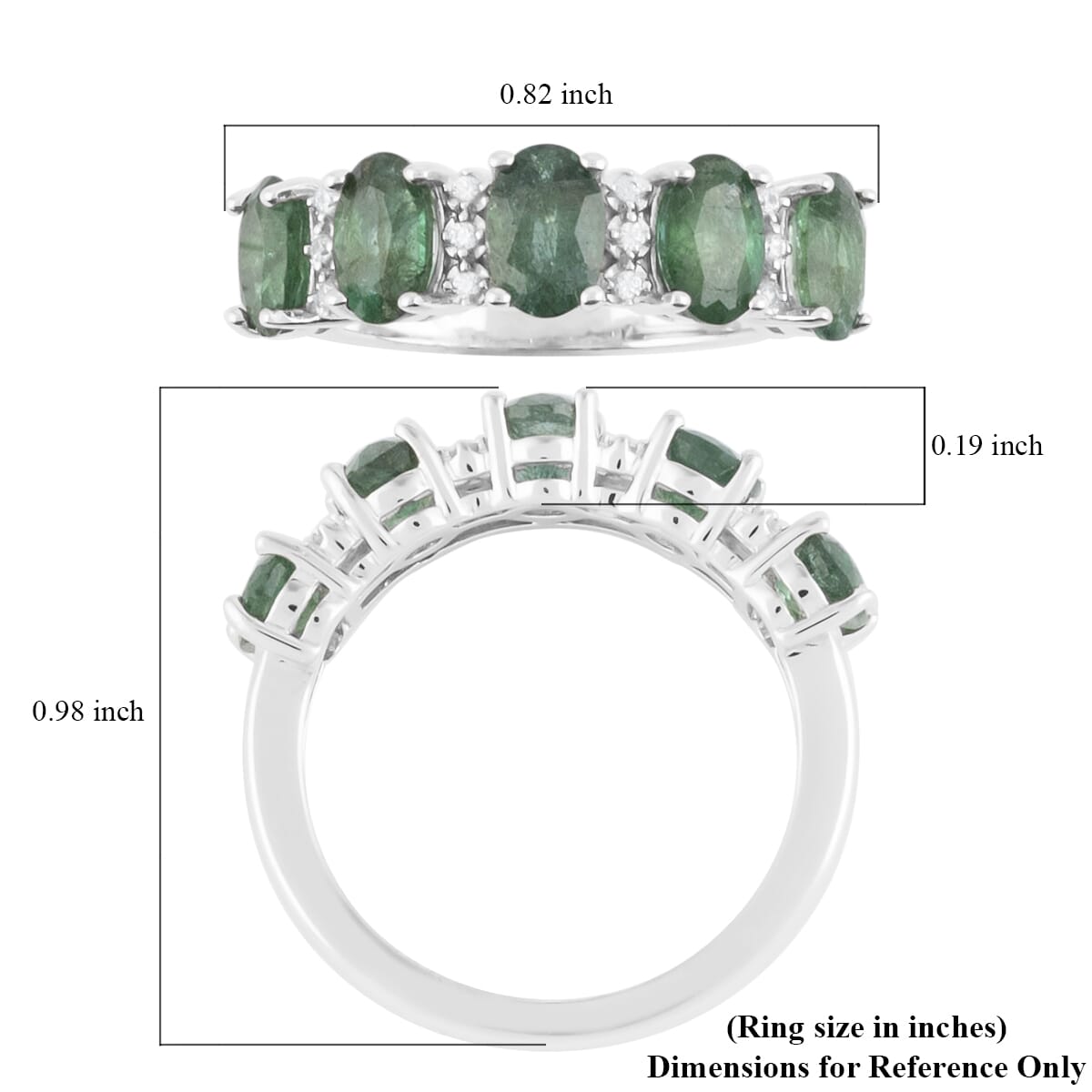 AAA Kagem Emerald and Natural White Zircon Ring in Rhodium Over Sterling Silver (Size 6.0) 2.25 ctw image number 4