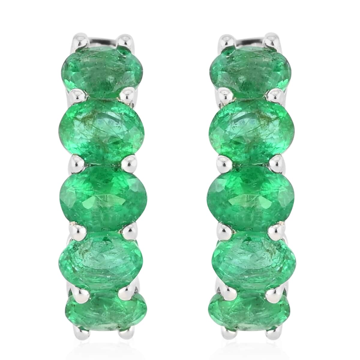AAA Kagem Emerald Hoop Earrings in Rhodium Over Sterling Silver 1.65 ctw image number 0
