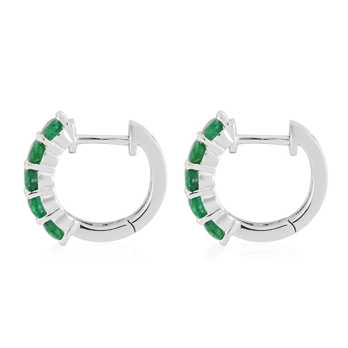 AAA Kagem Emerald Hoop Earrings in Rhodium Over Sterling Silver 1.65 ctw image number 3