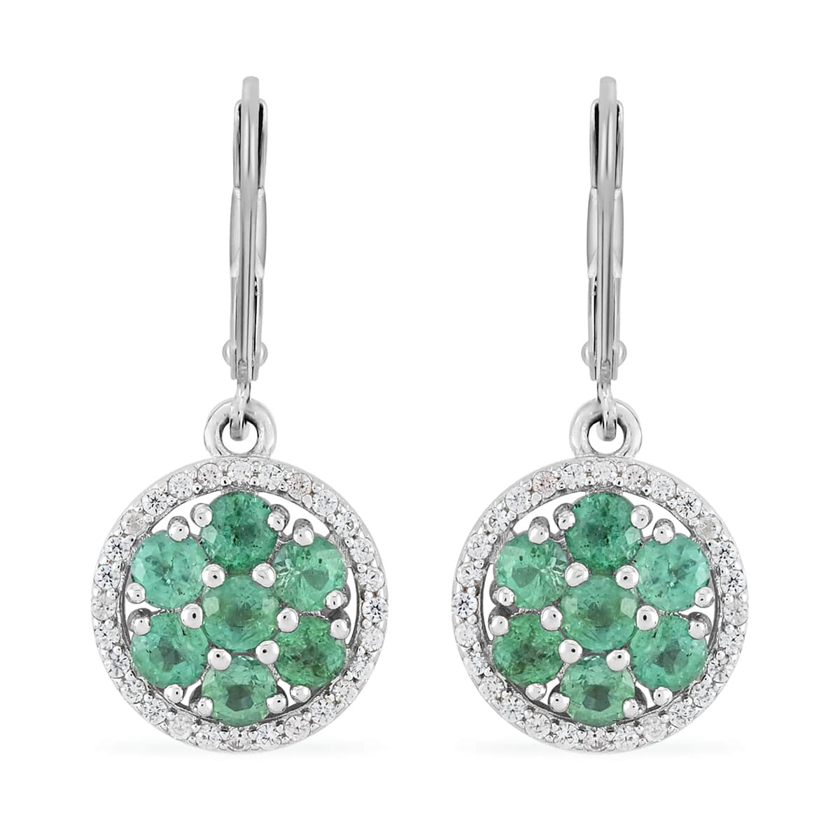 AAA Kagem Emerald and White Zircon Earrings in Rhodium Over Sterling Silver 1.90 ctw image number 0