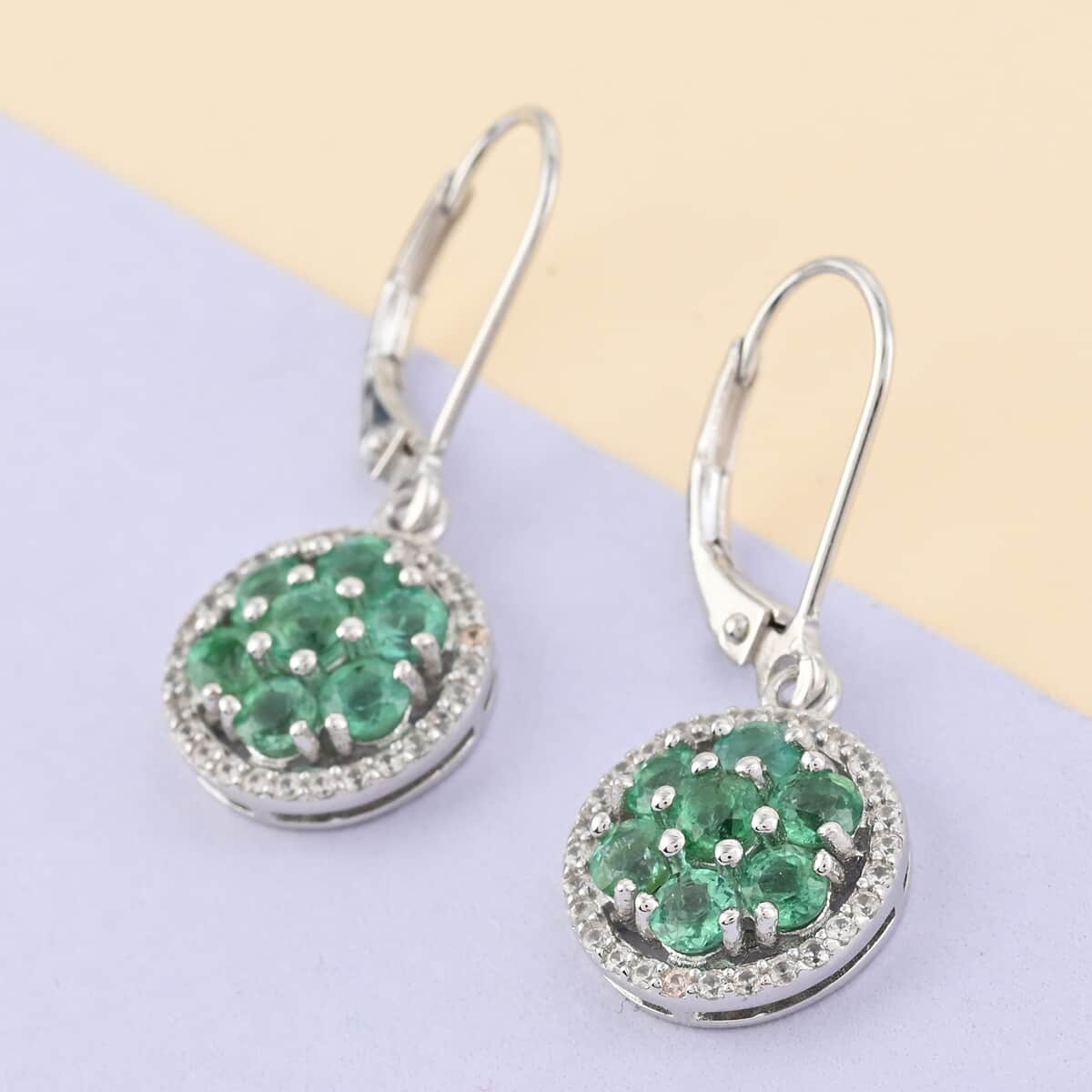 AAA Kagem Emerald and White Zircon Earrings in Rhodium Over Sterling Silver 1.90 ctw image number 1