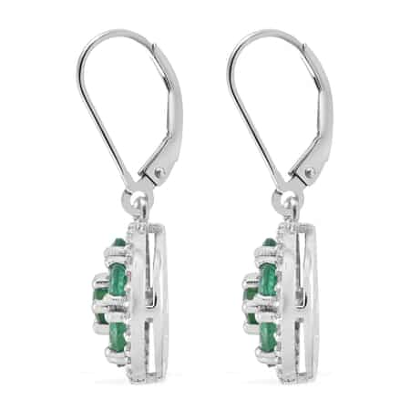 AAA Kagem Emerald and White Zircon Earrings in Rhodium Over Sterling Silver 1.90 ctw image number 3