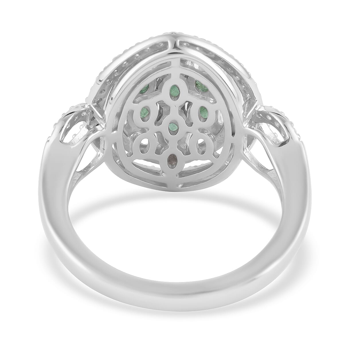 AAA Kagem Emerald and Natural White Zircon Ring in Rhodium Over Sterling Silver (Size 6.0) 1.50 ctw