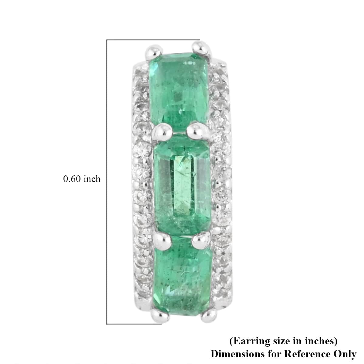 AAA Kagem Emerald and White Zircon Hoop Earrings in Rhodium Over Sterling Silver 1.90 ctw image number 4