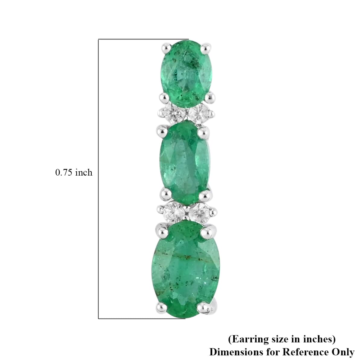 AAA Kagem Emerald and Natural White Zircon Drop Earrings in Rhodium Over Sterling Silver 1.75 ctw image number 4