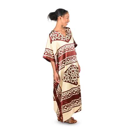 WINLAR Brown Tribal Print V-Neck Long Satin Kaftan - One Size Fits up to 3X image number 2