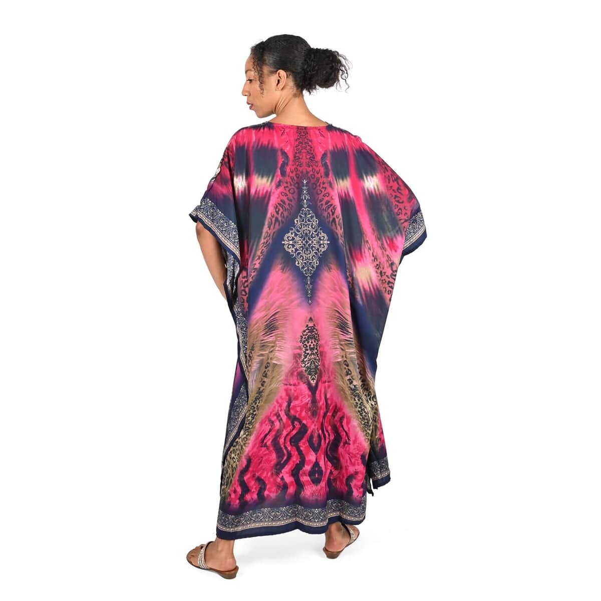 WINLAR Multi Color Animal Print V-Neck Short Kaftan - One Size Fits up to 3X image number 1