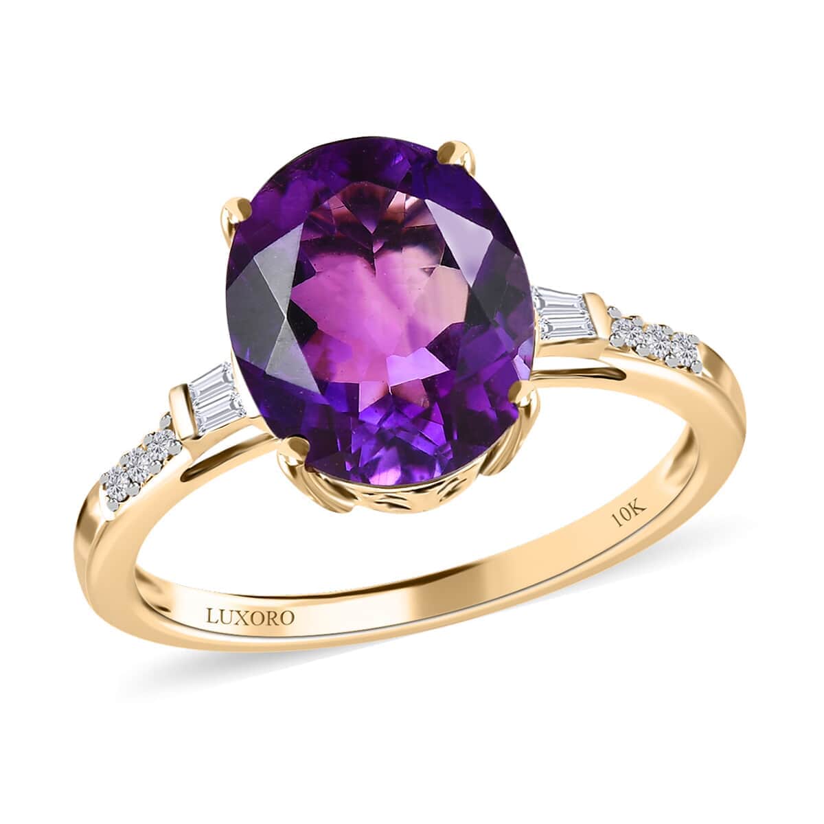 Luxoro 10K Yellow Gold AAA Moroccan Amethyst and Diamond Ring 3.60 ctw image number 0