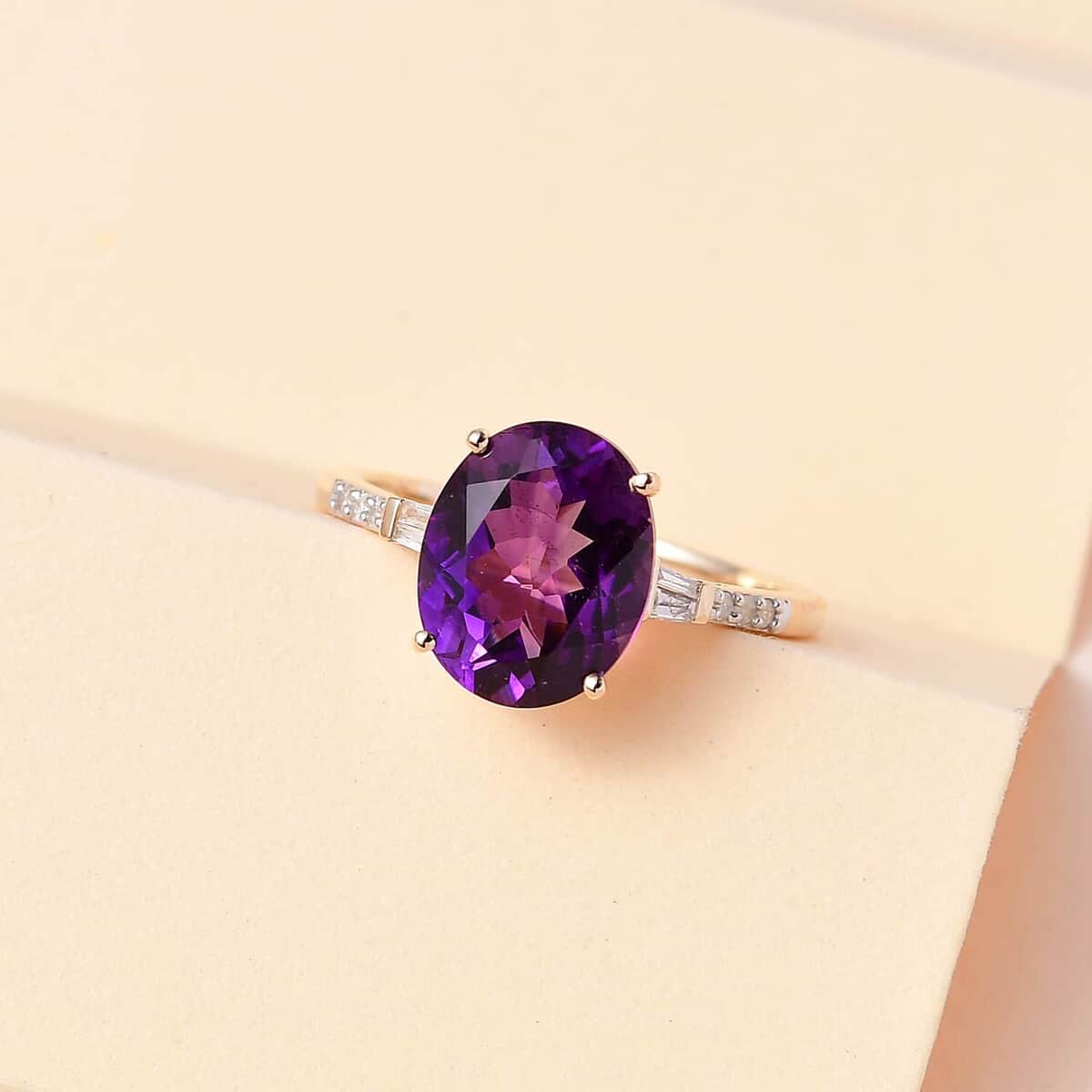 Luxoro 10K Yellow Gold AAA Moroccan Amethyst and Diamond Ring 3.60 ctw image number 1