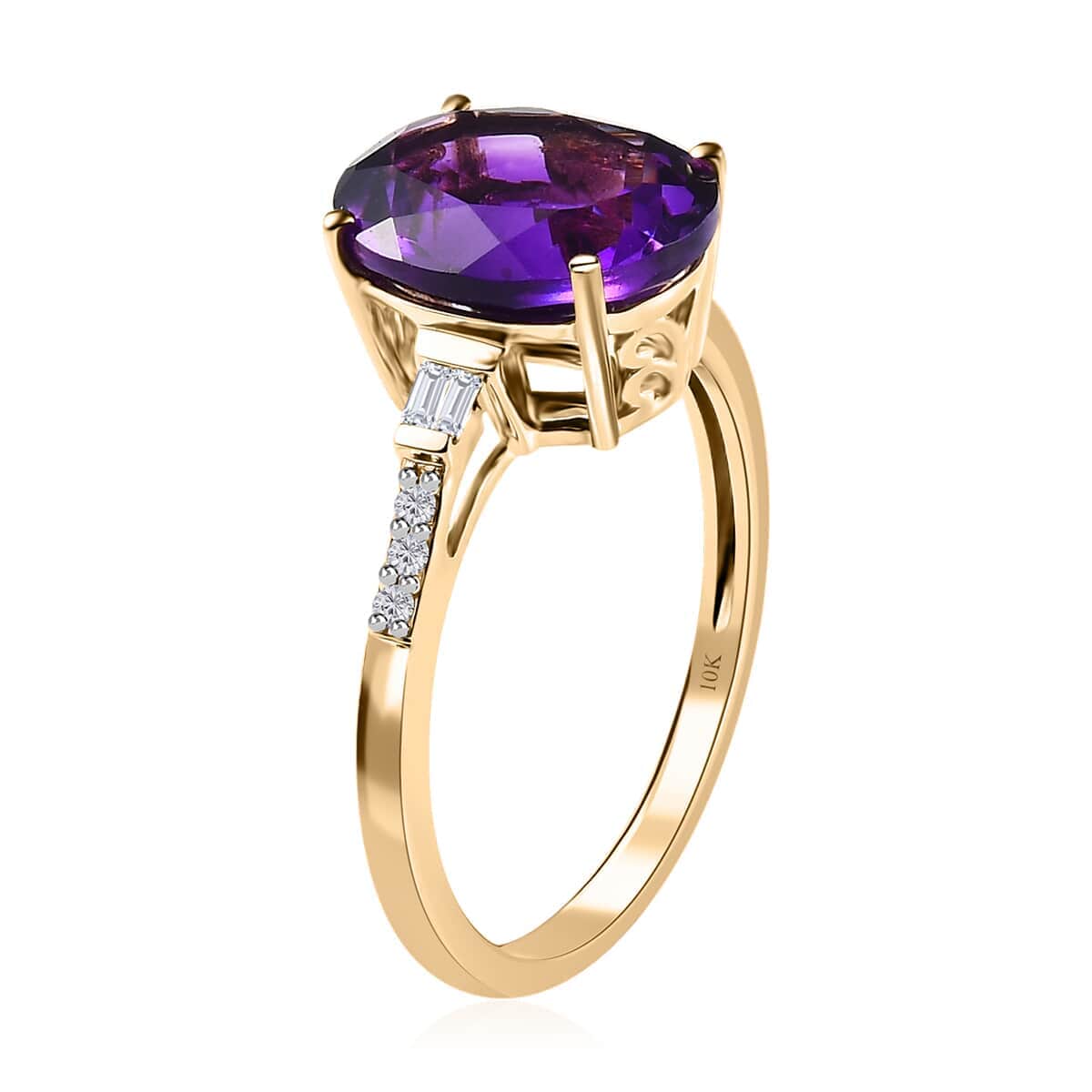 Luxoro 10K Yellow Gold AAA Moroccan Amethyst and Diamond Ring 3.60 ctw image number 3