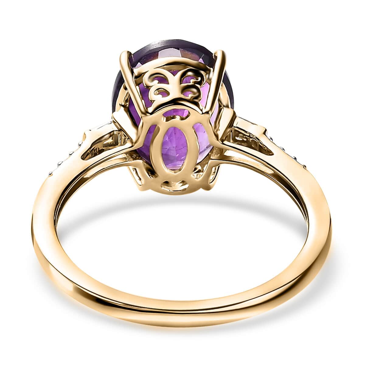 Luxoro 10K Yellow Gold AAA Moroccan Amethyst and Diamond Ring 3.60 ctw image number 4