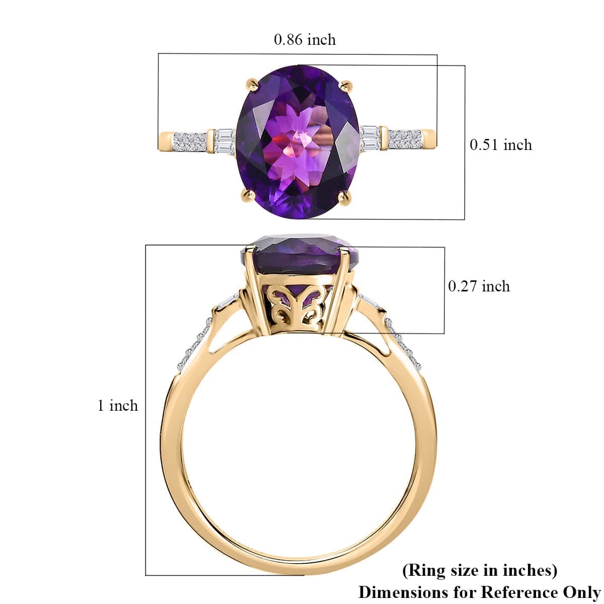 Luxoro 10K Yellow Gold AAA Moroccan Amethyst and Diamond Ring 3.60 ctw image number 5