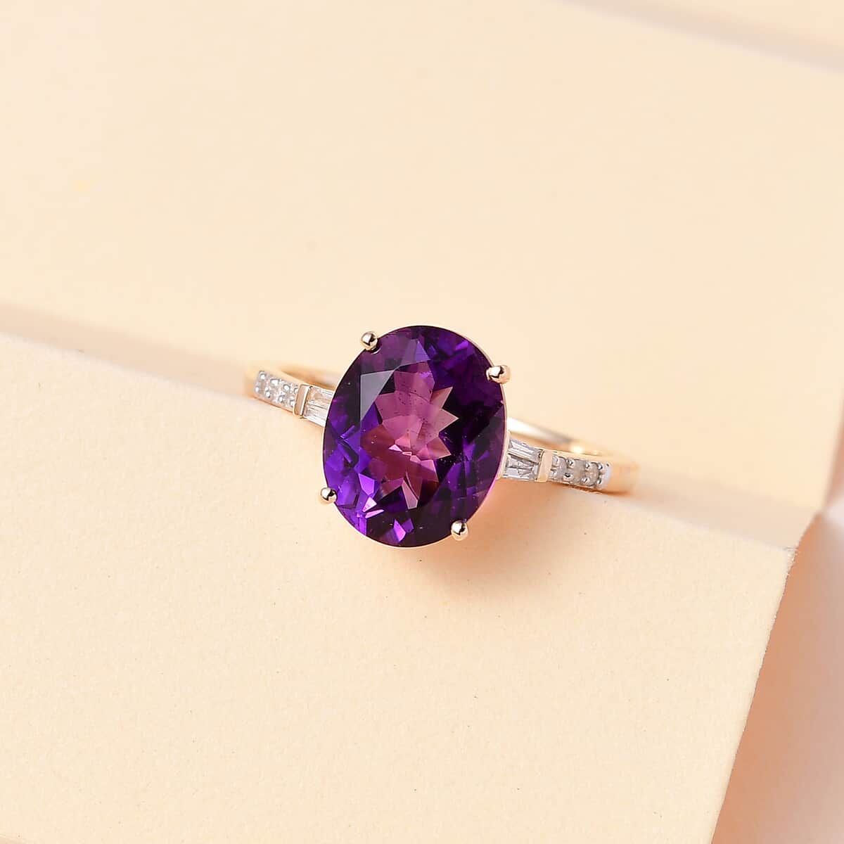 Ankur Treasure Chest Luxoro 10K Yellow Gold AAA Moroccan Amethyst and Diamond Ring (Size 6.0) 3.60 ctw image number 1