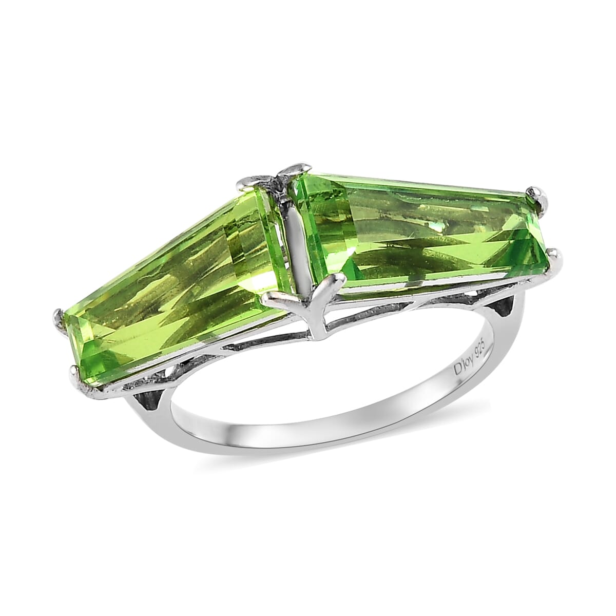 Chartreuse Quartz (Triplet) Fancy Ring in Platinum Over Sterling Silver 6.40 ctw (Del. in 5-7 Days) image number 0