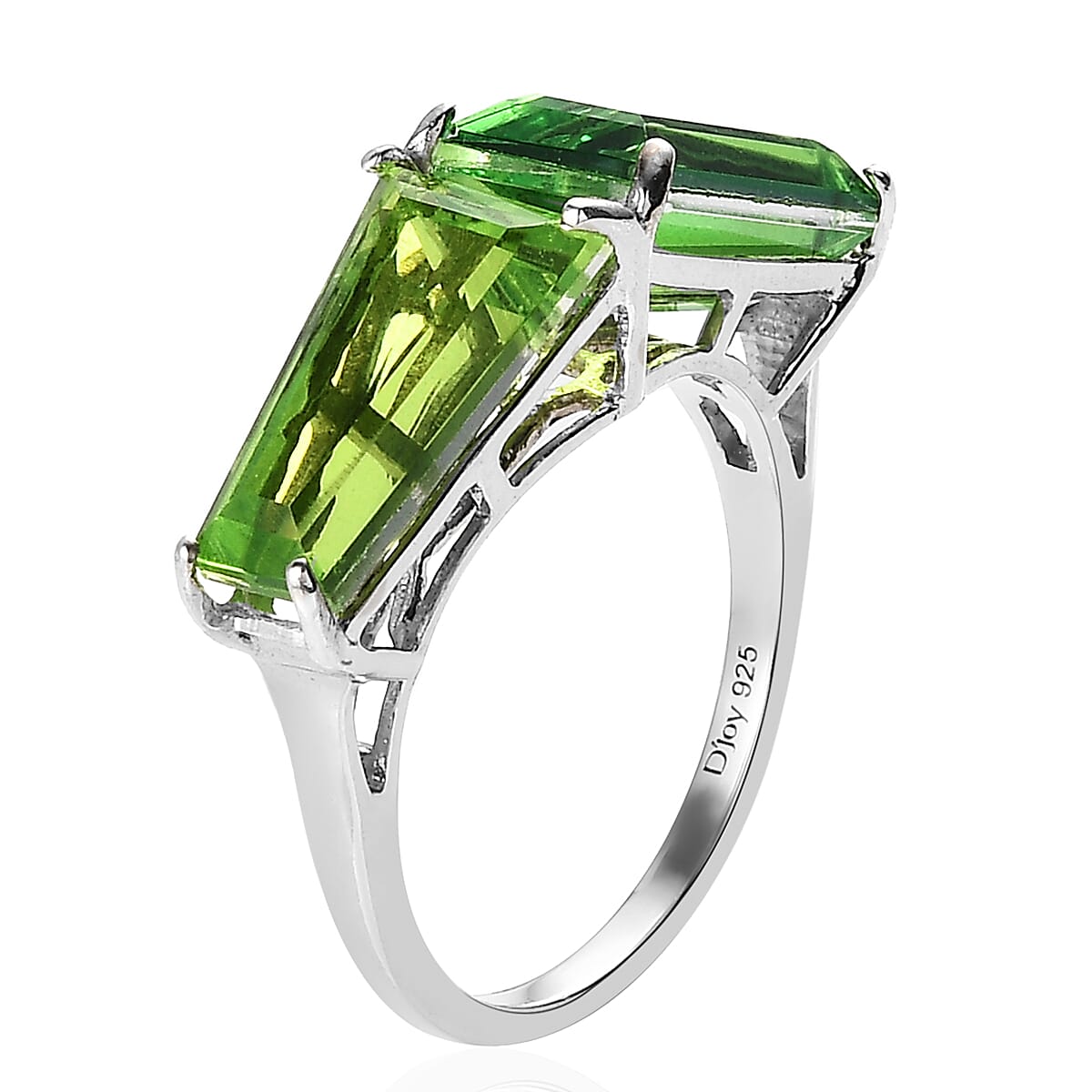 Chartreuse Quartz (Triplet) Fancy Ring in Platinum Over Sterling Silver (Size 7.0) 6.40 ctw image number 3
