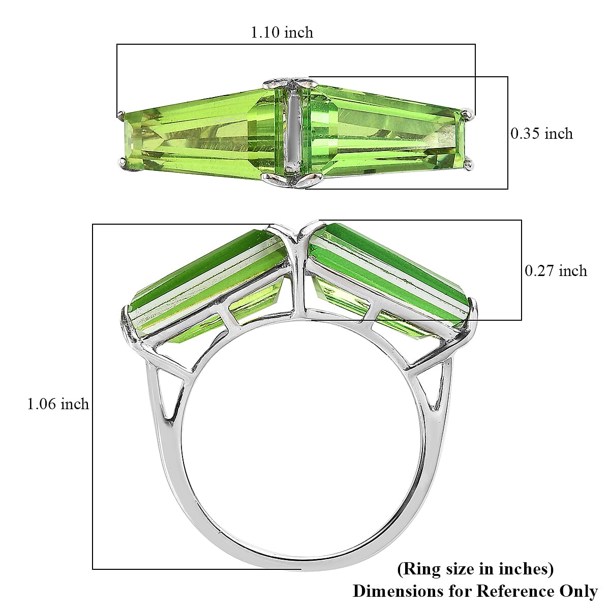Chartreuse Quartz (Triplet) Fancy Ring in Platinum Over Sterling Silver (Size 7.0) 6.40 ctw image number 5