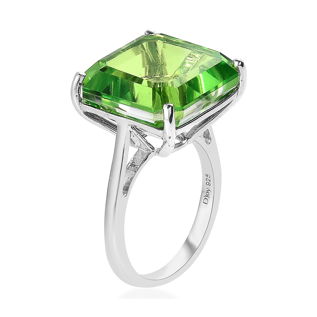 Asscher Cut Chartreuse Quartz (Triplet) Solitaire Ring in Platinum Over Sterling Silver (Size 10.0) 12.85 ctw image number 3