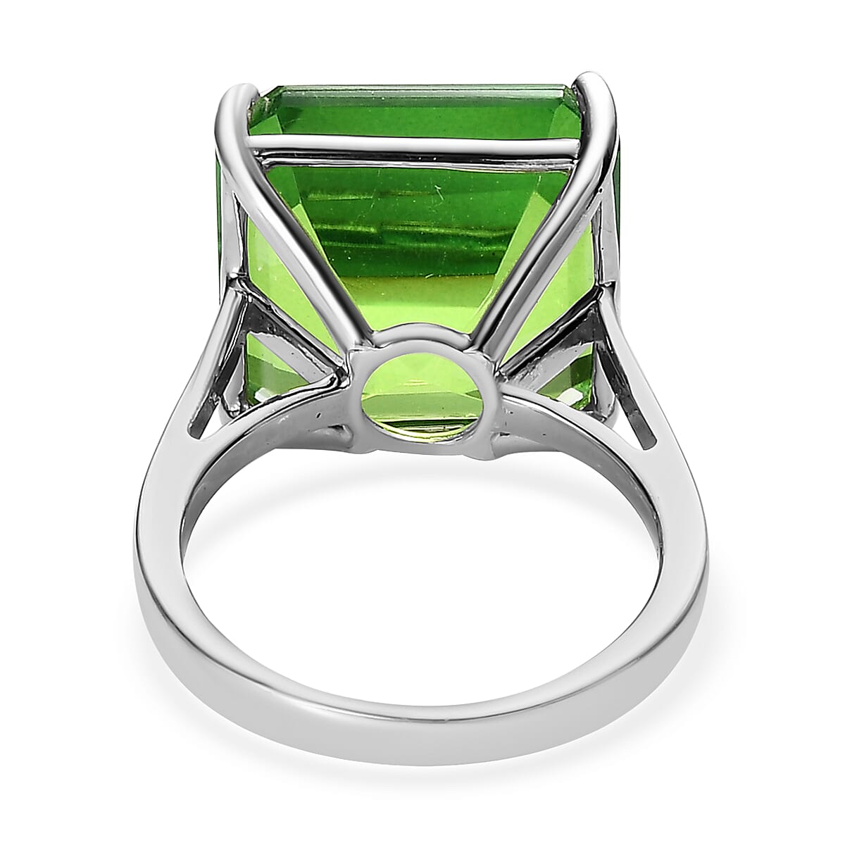 Asscher Cut Chartreuse Quartz (Triplet) Solitaire Ring in Platinum Over Sterling Silver (Size 10.0) 12.85 ctw image number 4