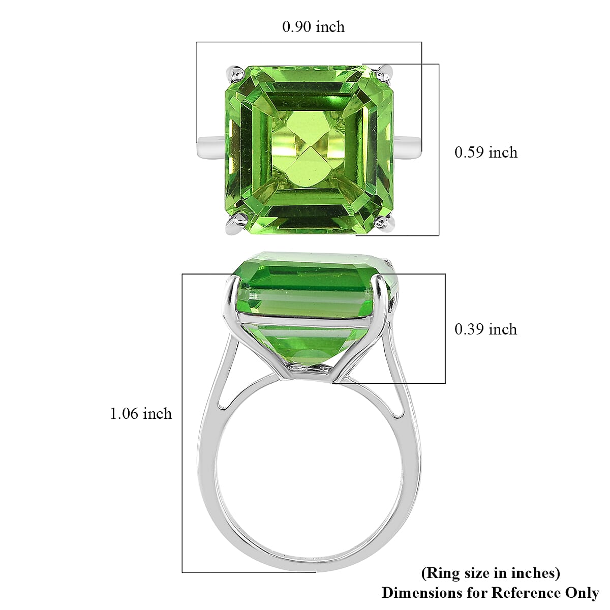 Asscher Cut Chartreuse Quartz (Triplet) Solitaire Ring in Platinum Over Sterling Silver (Size 10.0) 12.85 ctw image number 5