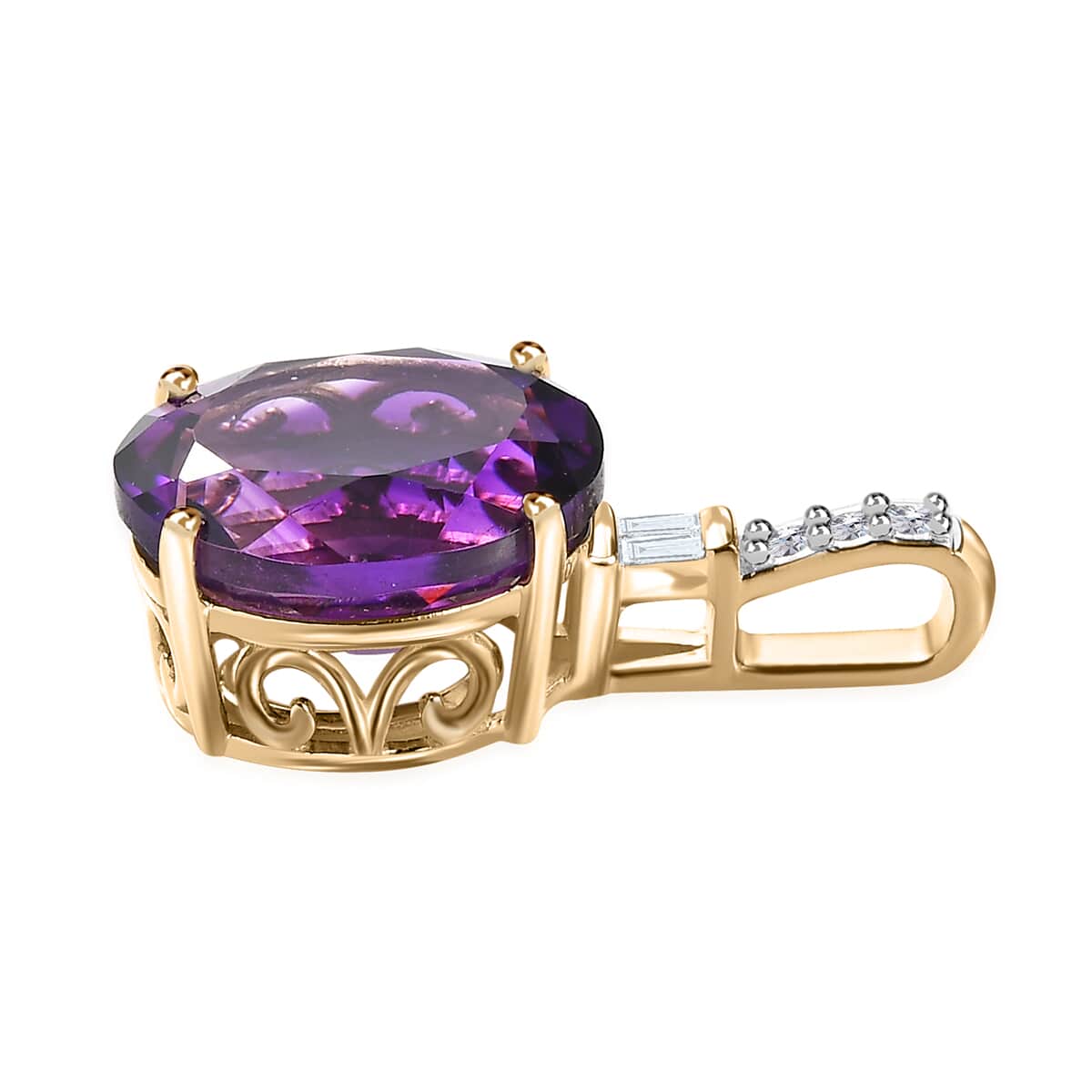 Luxoro 10K Yellow Gold AAA Moroccan Amethyst and Diamond Solitaire Pendant 3.50 ctw image number 3