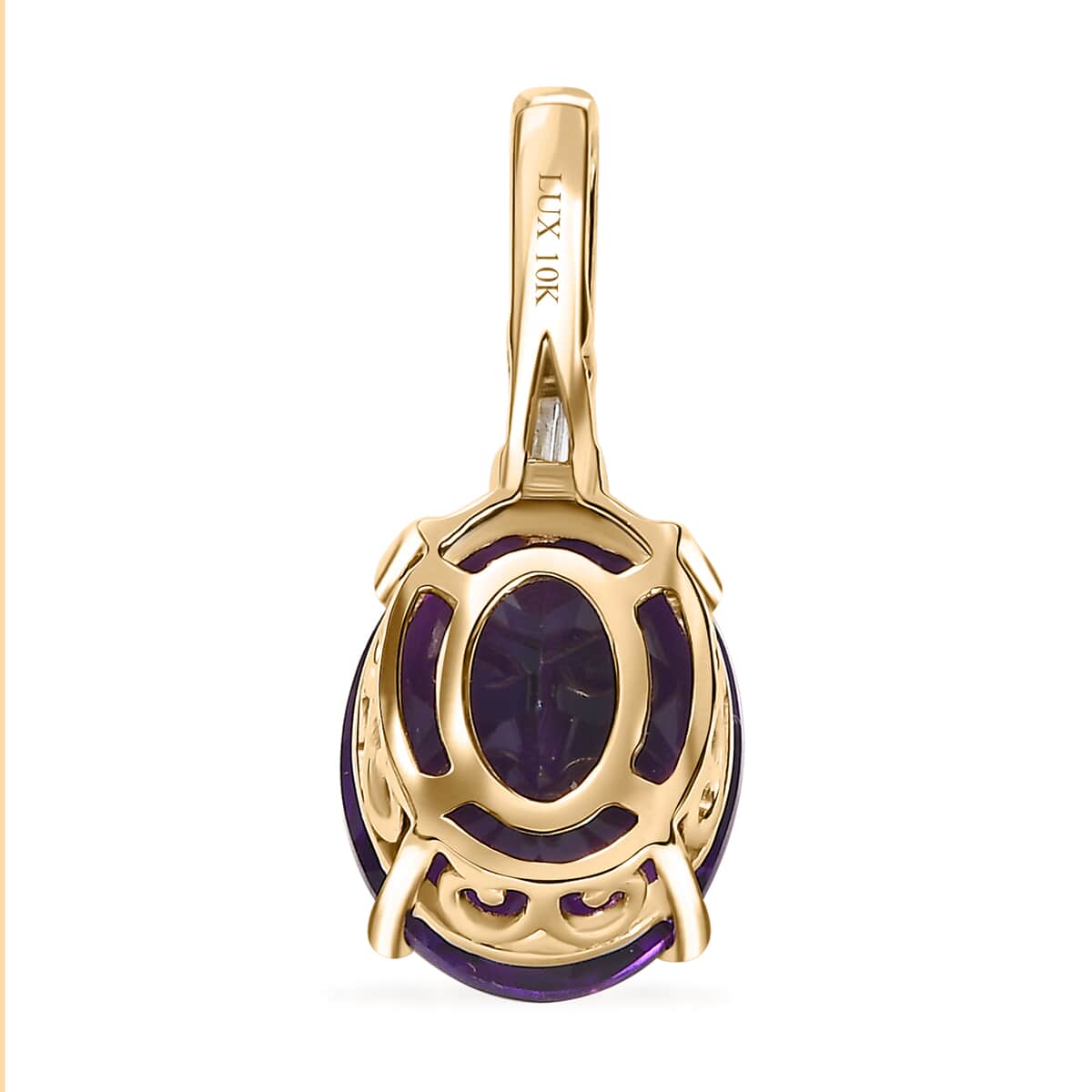 Luxoro 10K Yellow Gold AAA Moroccan Amethyst and Diamond Solitaire Pendant 3.50 ctw image number 4