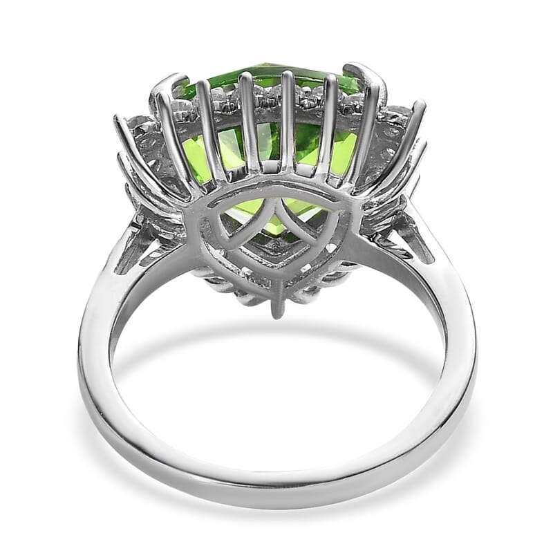 Chartreuse Quartz (Triplet) and White Zircon Halo Ring in Platinum Over Sterling Silver (Size 10.0) 7.15 ctw