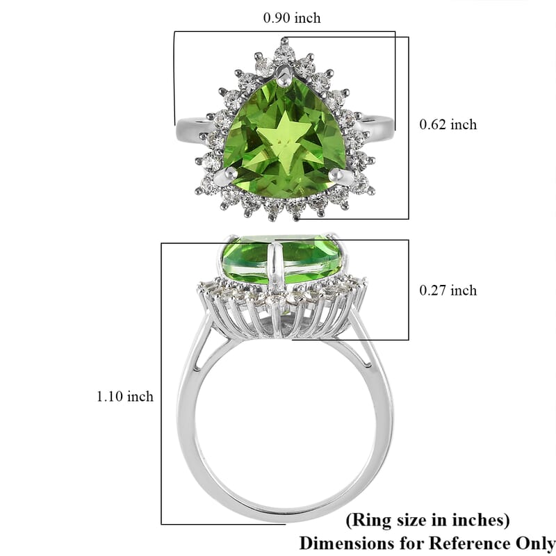 Chartreuse Quartz (Triplet) and White Zircon Halo Ring in Platinum Over Sterling Silver (Size 10.0) 7.15 ctw