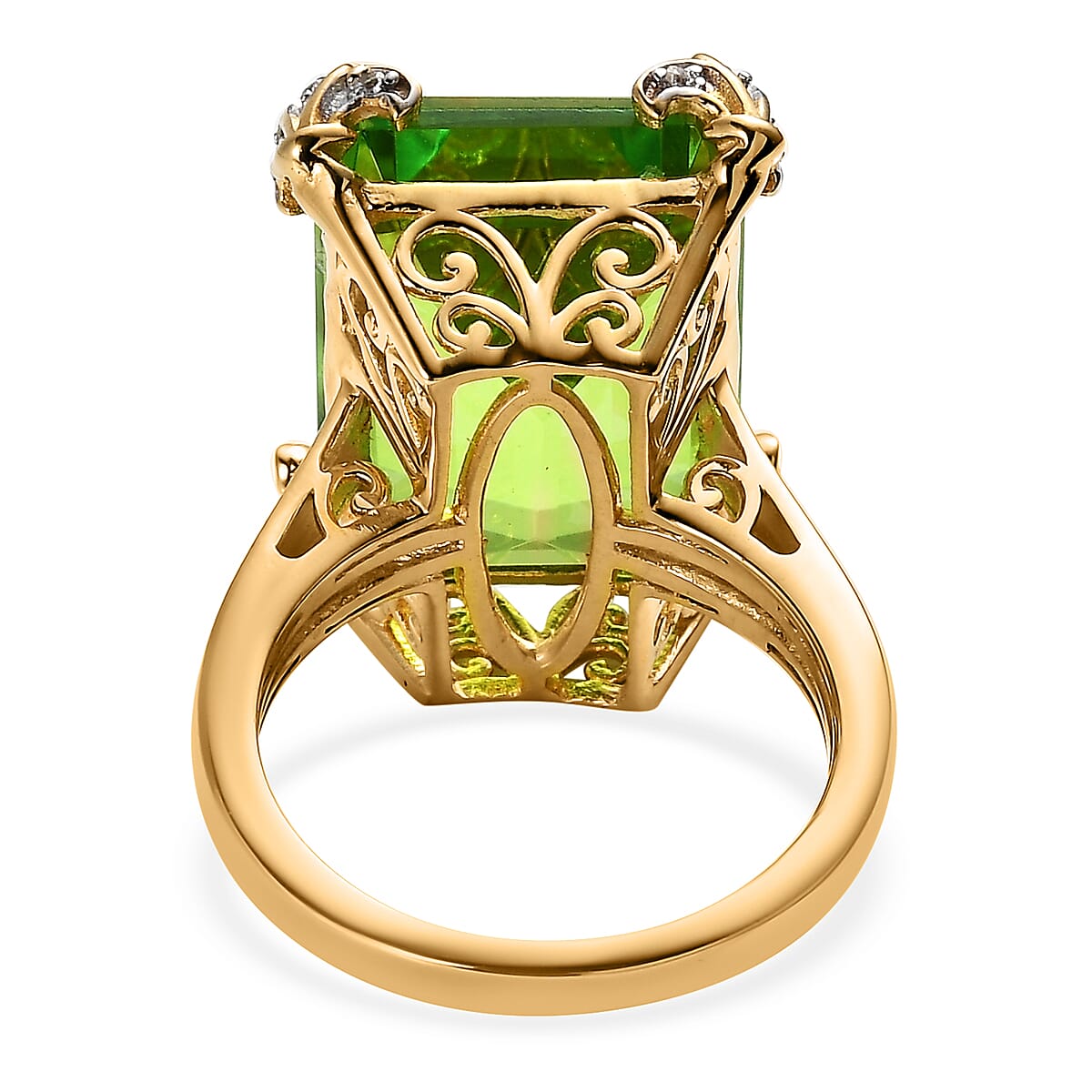 Chartreuse Quartz (Triplet) and White Zircon Ring in Vermeil Yellow Gold Over Sterling Silver (Size 10.0) 17.00 ctw