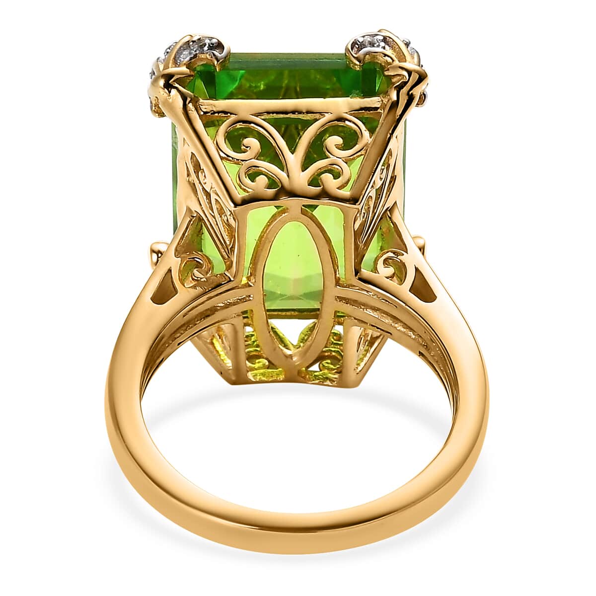 Chartreuse Quartz (Triplet) and White Zircon Ring in Vermeil Yellow Gold Over Sterling Silver 17.00 ctw image number 4