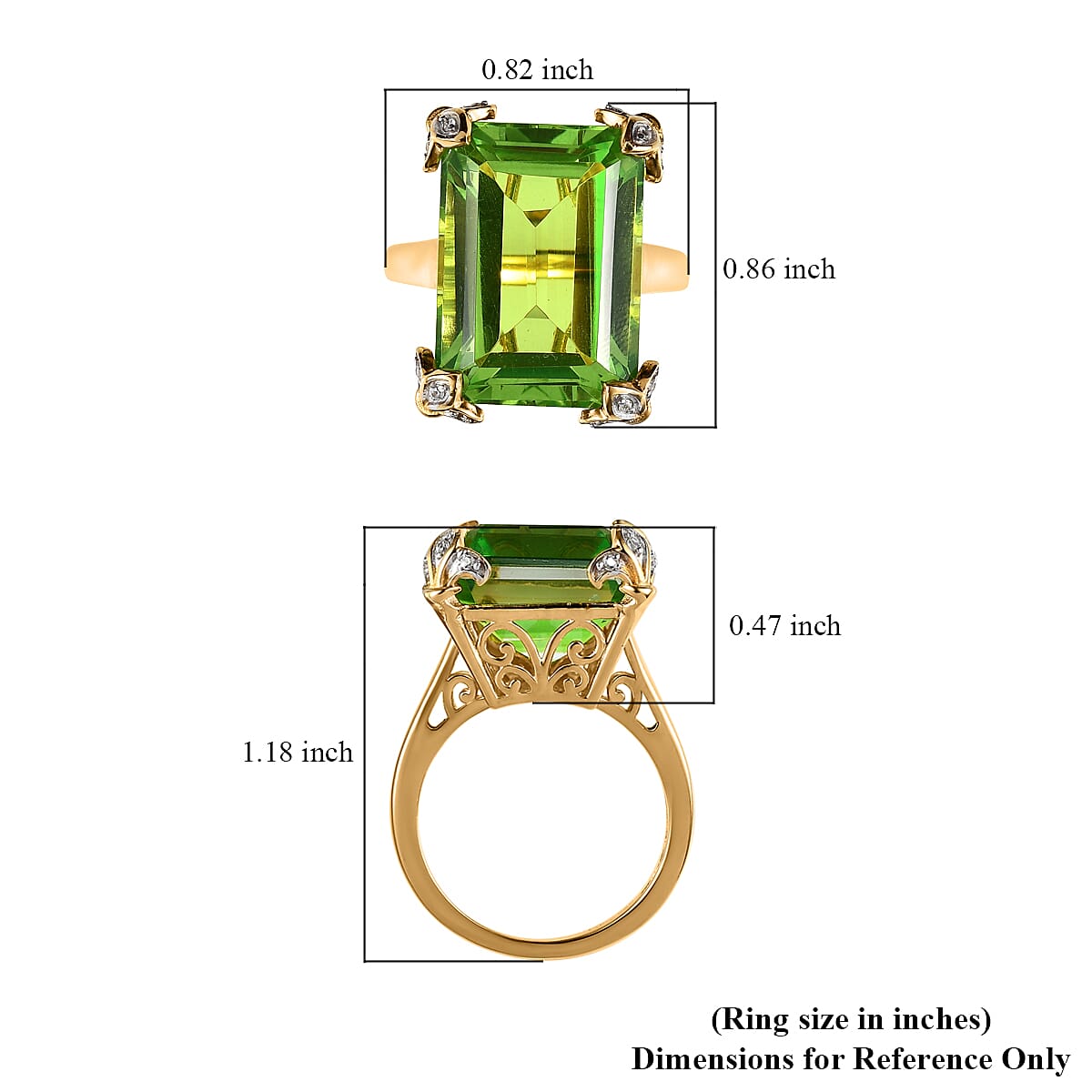 Chartreuse Quartz (Triplet) and White Zircon Ring in Vermeil Yellow Gold Over Sterling Silver (Size 10.0) 17.00 ctw