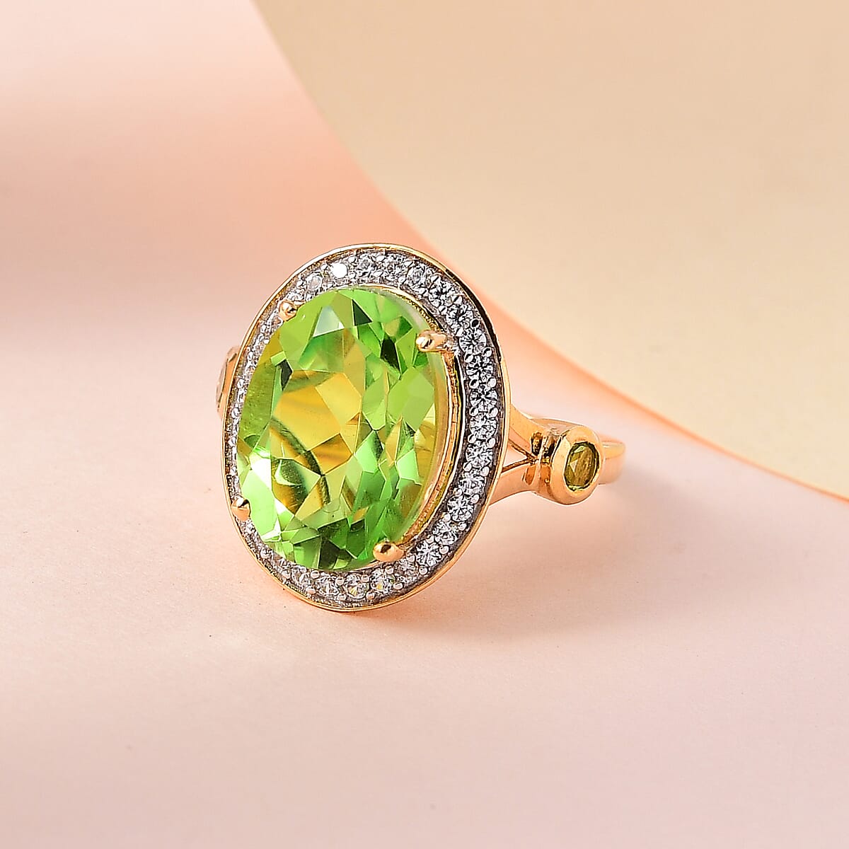 Chartreuse Quartz (Triplet) and Multi Gemstone Ring in Vermeil Yellow Gold Over Sterling Silver (Size 9.0) 7.00 ctw image number 1