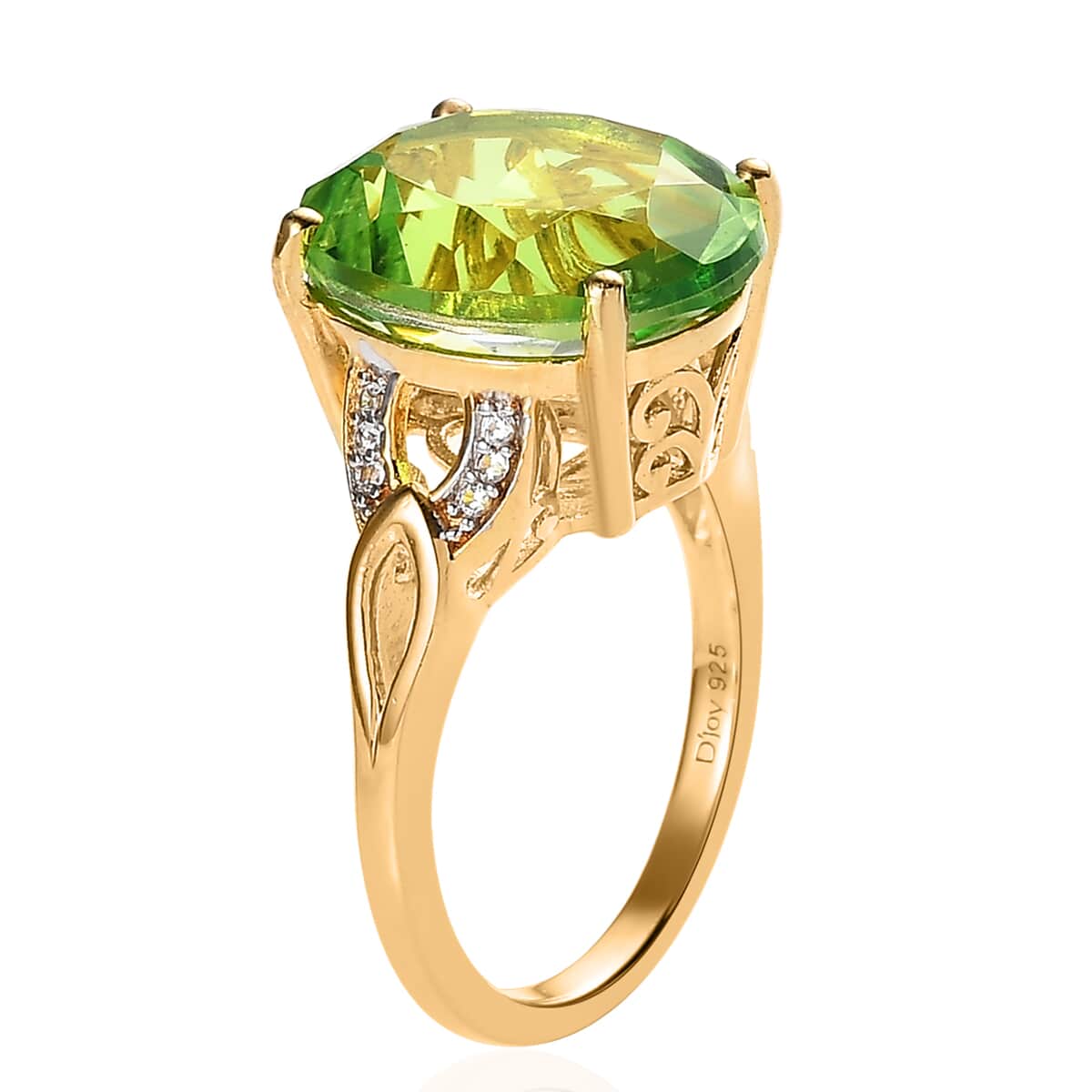 Chartreuse Quartz (Triplet) and White Zircon Ring in Vermeil Yellow Gold Over Sterling Silver (Size 10.0) 7.85 ctw image number 3