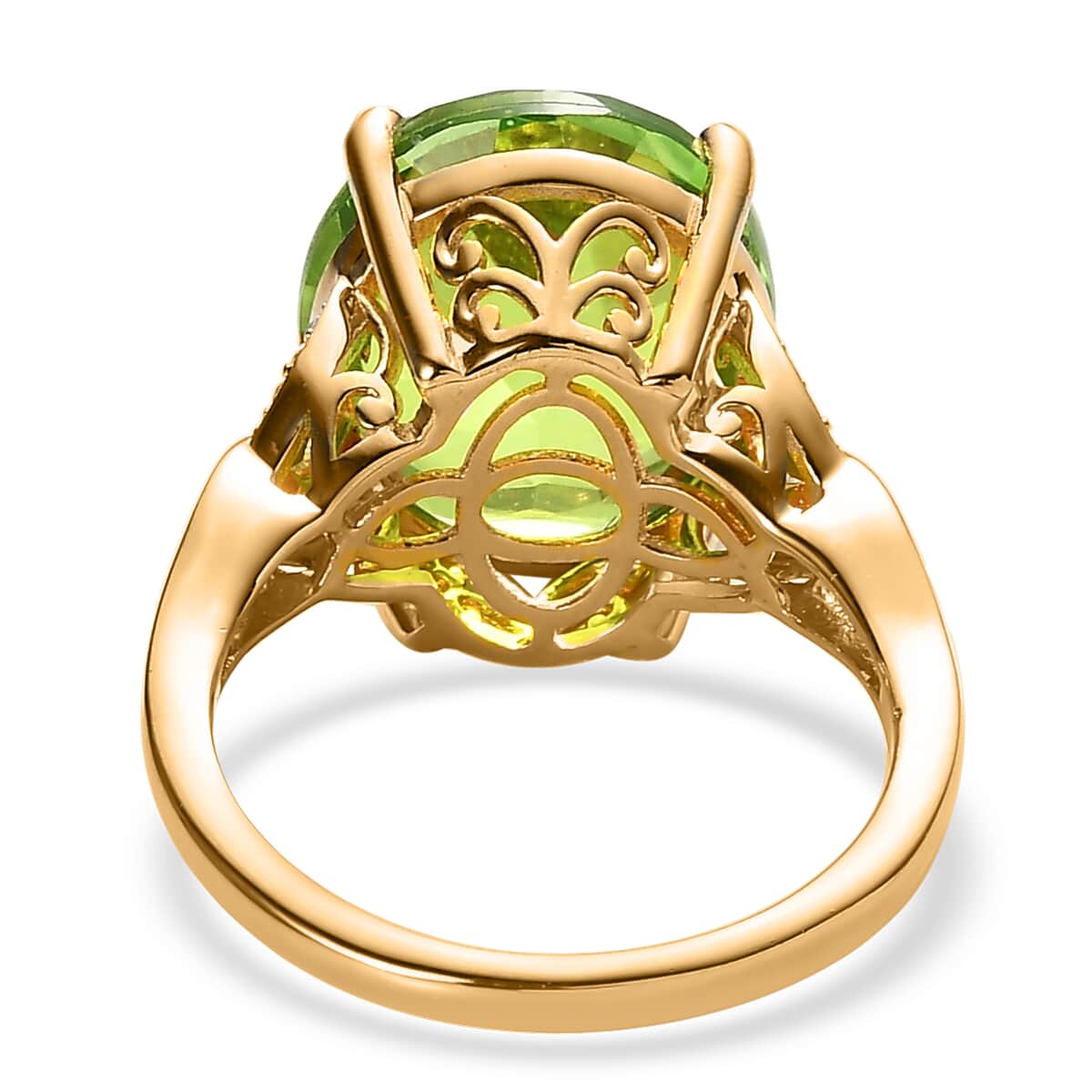 Chartreuse Quartz (Triplet) and White Zircon Ring in Vermeil Yellow Gold Over Sterling Silver (Size 10.0) 7.85 ctw image number 4