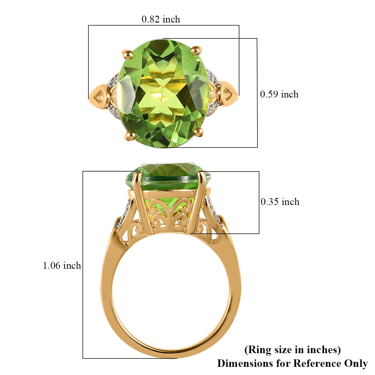 Chartreuse Quartz (Triplet) and White Zircon Ring in Vermeil Yellow Gold Over Sterling Silver 7.85 ctw image number 5