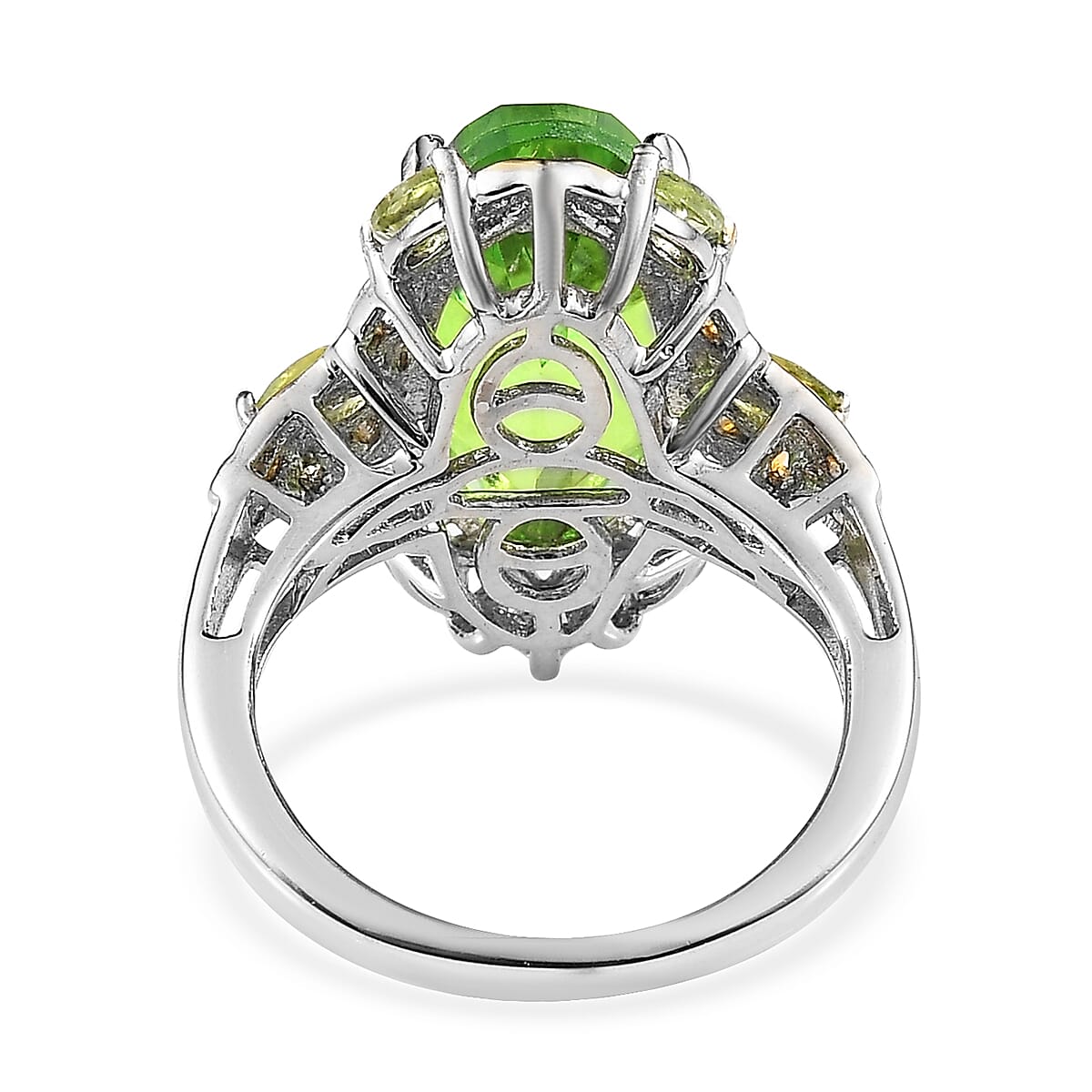 Chartreuse Quartz (Triplet) and Peridot Ring in Vermeil Yellow Gold and Platinum Over Sterling Silver (Size 10.0) 6.35 ctw