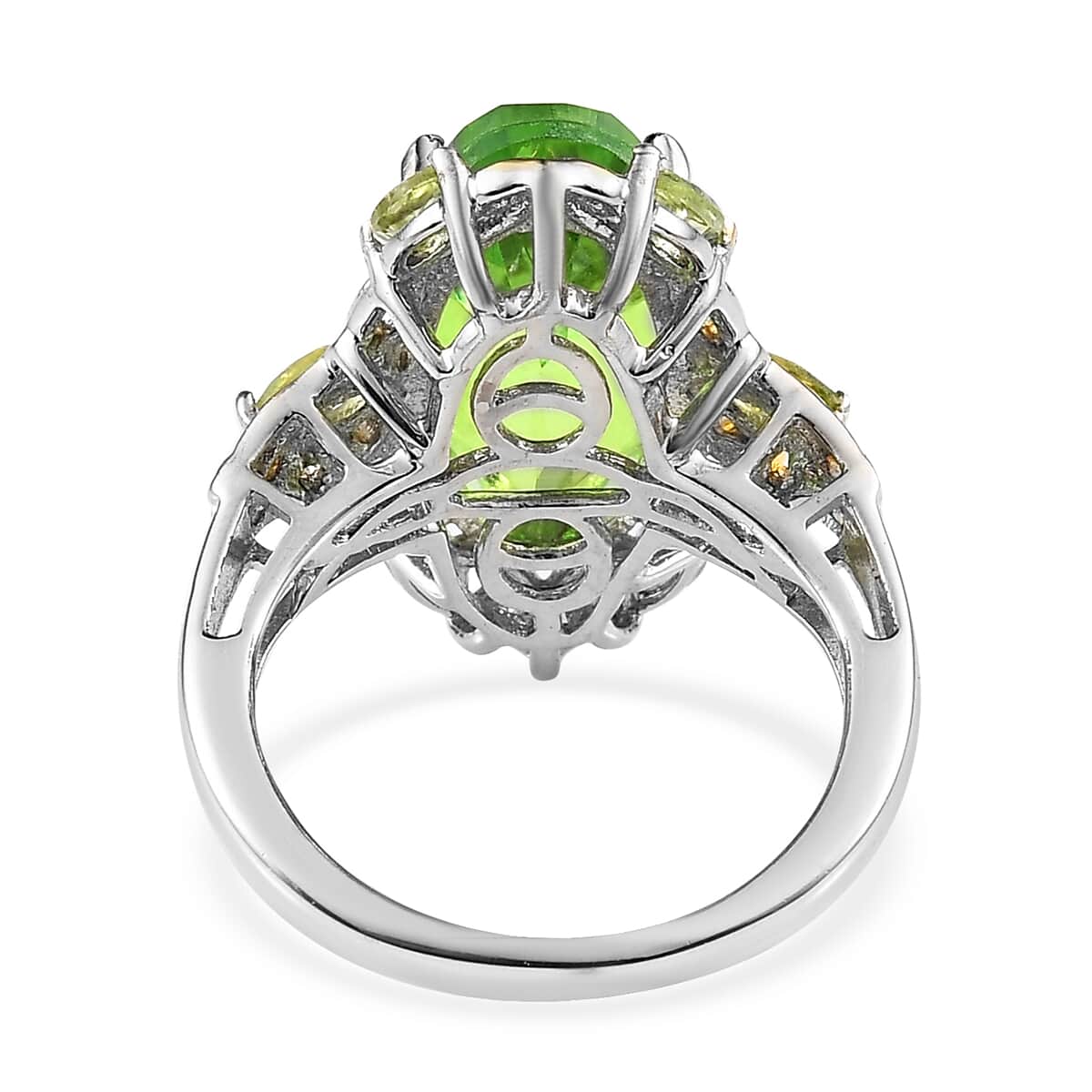 Chartreuse Quartz (Triplet) and Peridot Ring in Vermeil Yellow Gold and Platinum Over Sterling Silver 6.35 ctw image number 4