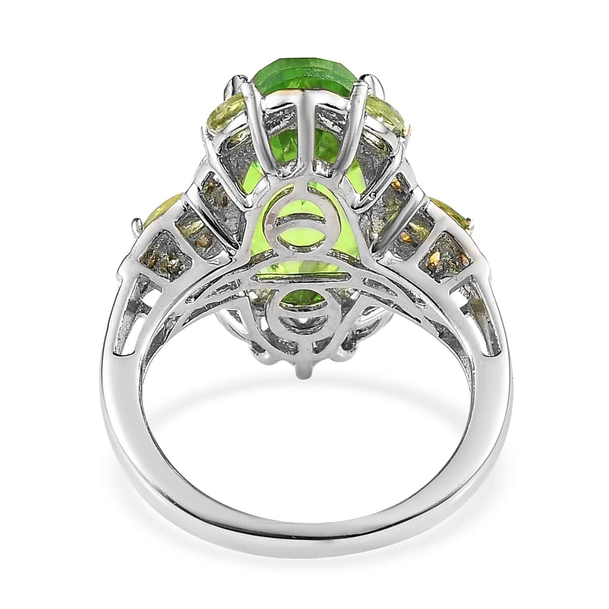 Chartreuse Quartz (Triplet) and Peridot Ring in Vermeil Yellow Gold and Platinum Over Sterling Silver (Size 8.0) 6.35 ctw image number 4