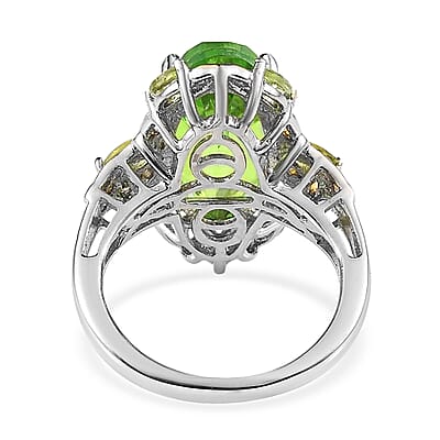 Chartreuse Quartz (Triplet) and Peridot Ring in Vermeil Yellow Gold and Platinum Over Sterling Silver (Size 8.0) 6.35 ctw