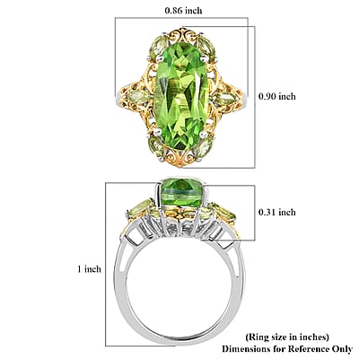 Chartreuse Quartz (Triplet) and Peridot Ring in Vermeil Yellow Gold and Platinum Over Sterling Silver (Size 8.0) 6.35 ctw