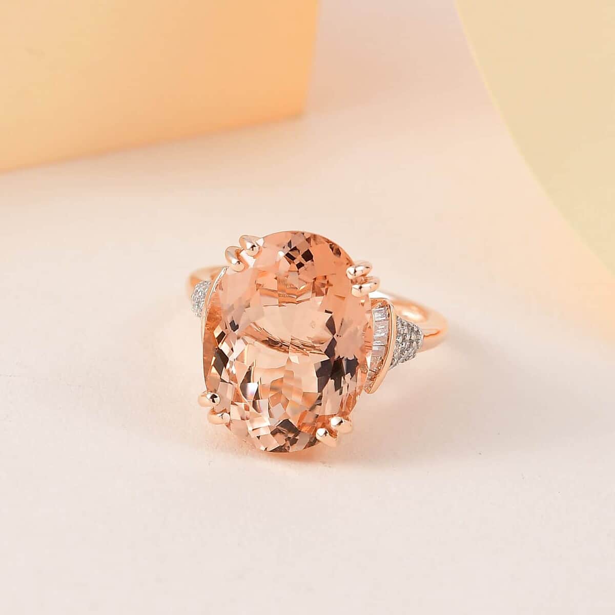 Luxoro 14K Rose Gold AAA Marropino Morganite and G-H I2 Diamond Ring (Size 6.0) 4.25 Grams 8.75 ctw image number 1
